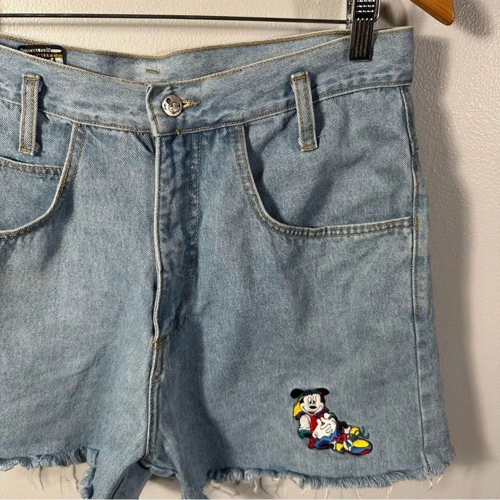 Mickey Unlimited Vintage Blue Denim Jean Shorts Size Large Y2K Disney Mouse
